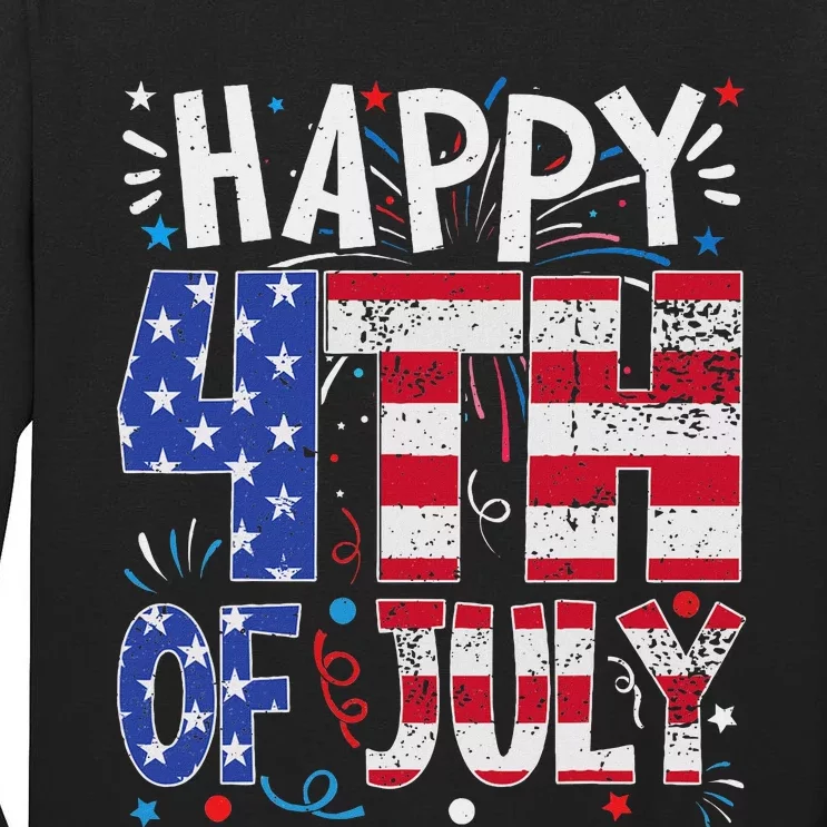 Happy 4th Of July Patriotic American Us Flag 4th Of July Tall Long Sleeve T-Shirt