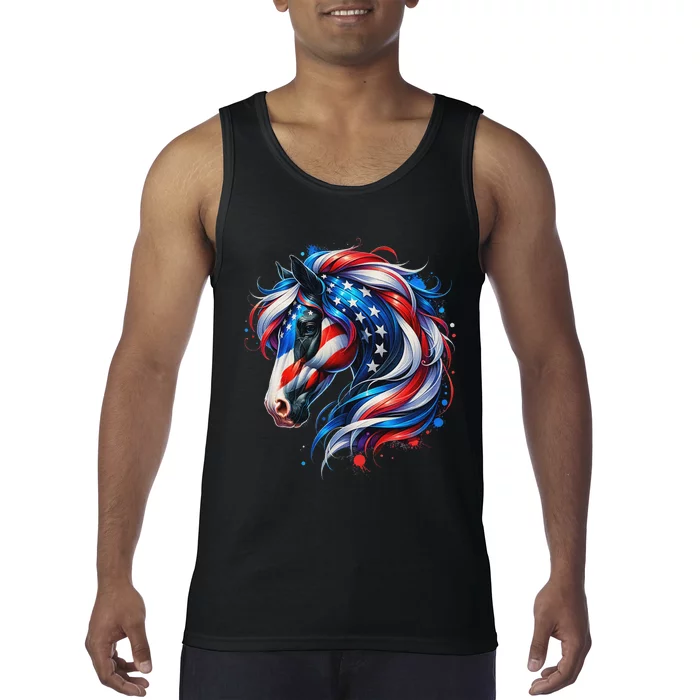 Horse 4th Of July Patriotic Horse Graphic American Flag Tank Top