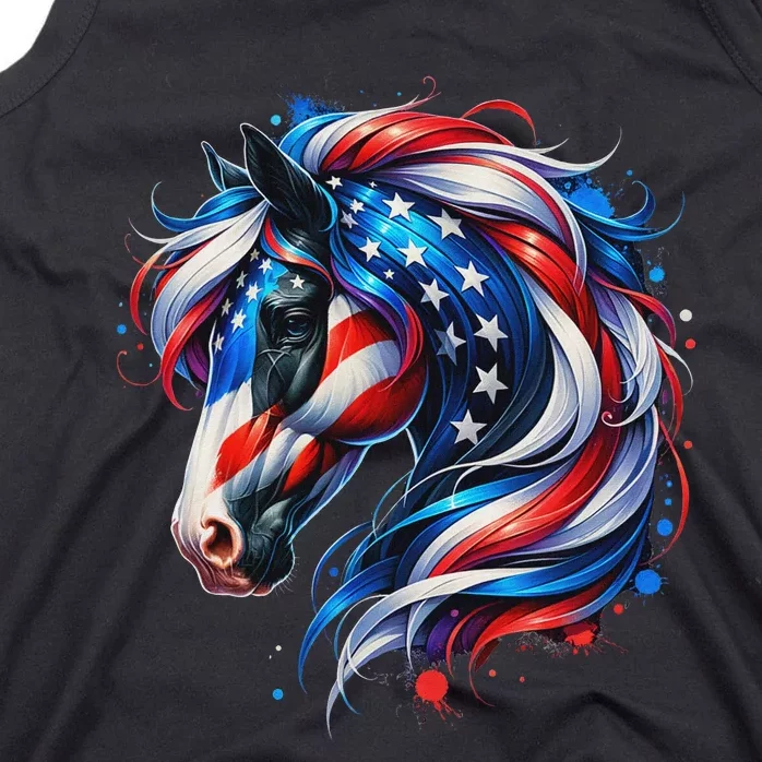 Horse 4th Of July Patriotic Horse Graphic American Flag Tank Top