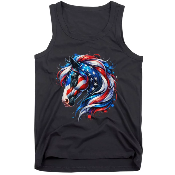 Horse 4th Of July Patriotic Horse Graphic American Flag Tank Top