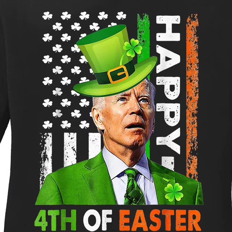 Happy 4th Of Easter Joe Biden St Patricks Day Leprechaun Ladies Long Sleeve Shirt