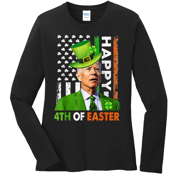 Happy 4th Of Easter Joe Biden St Patricks Day Leprechaun Ladies Long Sleeve Shirt