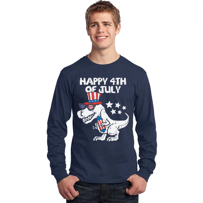 Happy 4th Of July T-Rex Dino Dinosaur Baby Boy Tall Long Sleeve T-Shirt