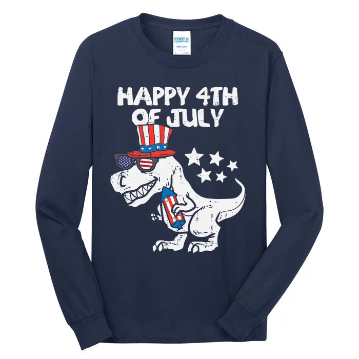 Happy 4th Of July T-Rex Dino Dinosaur Baby Boy Tall Long Sleeve T-Shirt