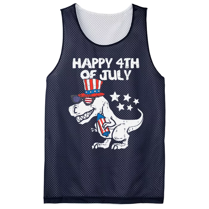 Happy 4th Of July T-Rex Dino Dinosaur Baby Boy Mesh Reversible Basketball Jersey Tank