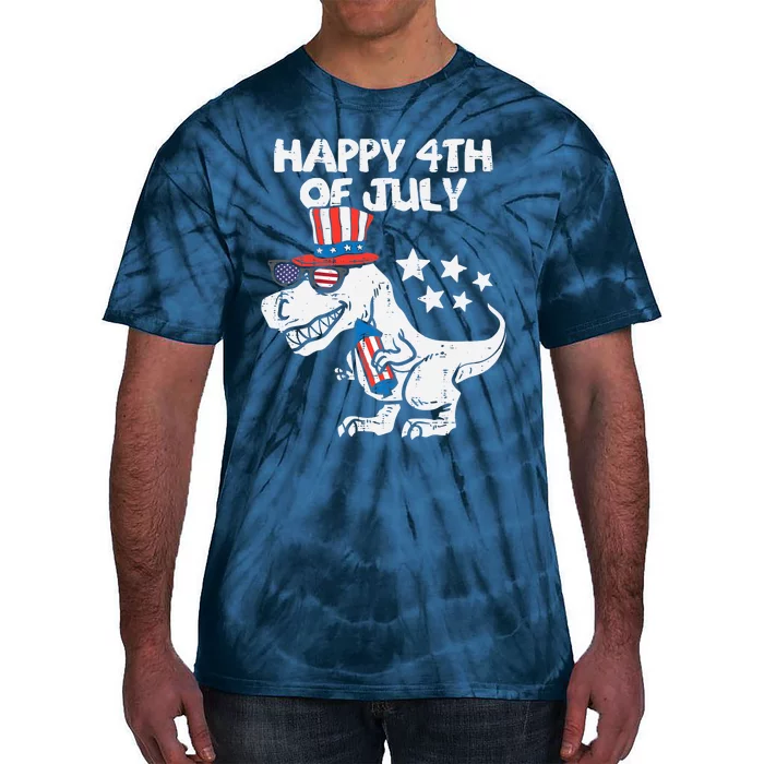 Happy 4th Of July T-Rex Dino Dinosaur Baby Boy Tie-Dye T-Shirt