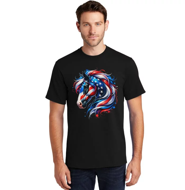 Horse 4th Of July Patriotic Horse Graphic American Flag Tall T-Shirt