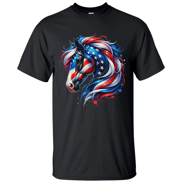 Horse 4th Of July Patriotic Horse Graphic American Flag Tall T-Shirt