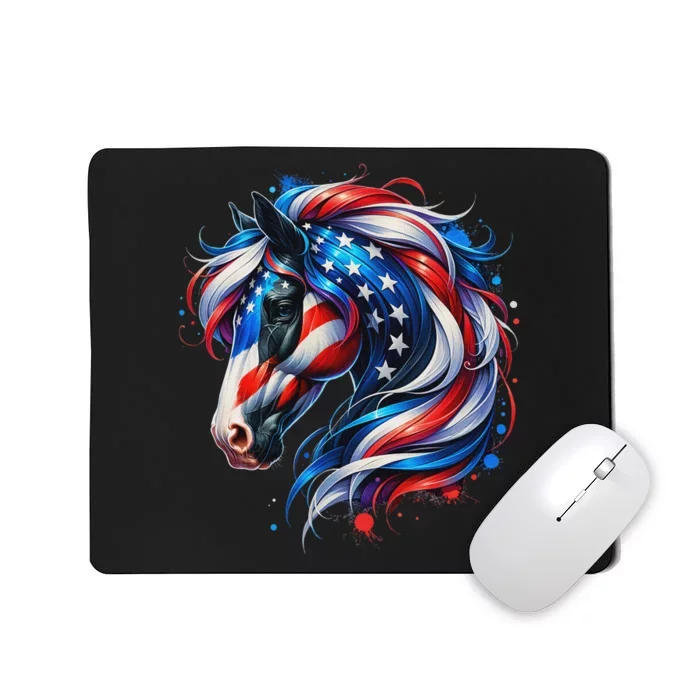 Horse 4th Of July Patriotic Horse Graphic American Flag Mousepad