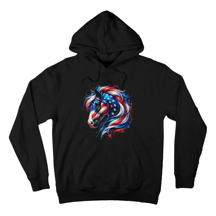 Horse 4th Of July Patriotic Horse Graphic American Flag Tall Hoodie