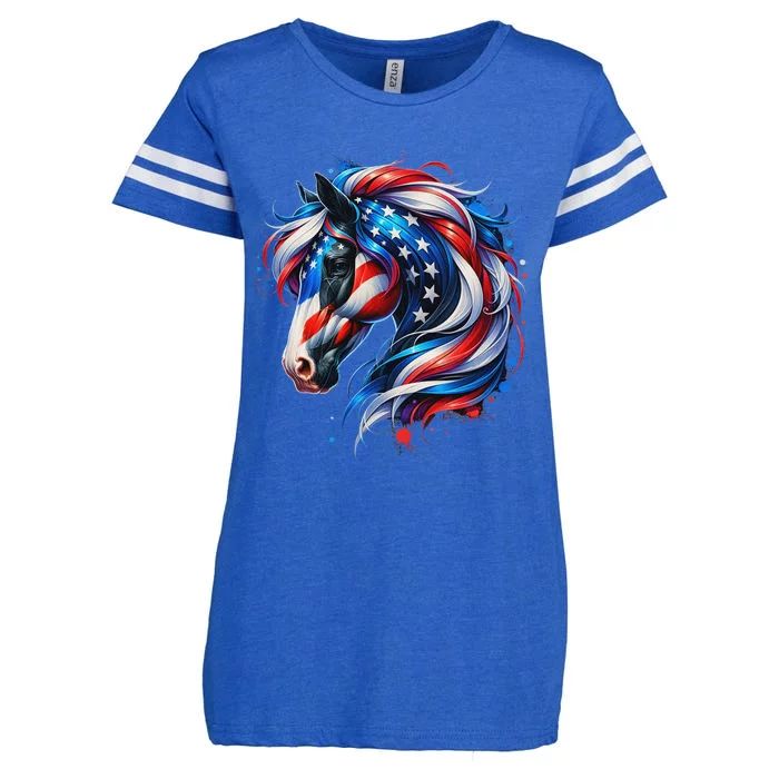 Horse 4th Of July Patriotic Horse Graphic American Flag Enza Ladies Jersey Football T-Shirt