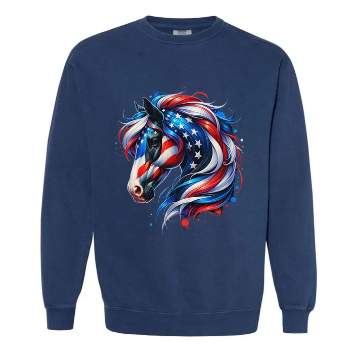 Horse 4th Of July Patriotic Horse Graphic American Flag Garment-Dyed Sweatshirt