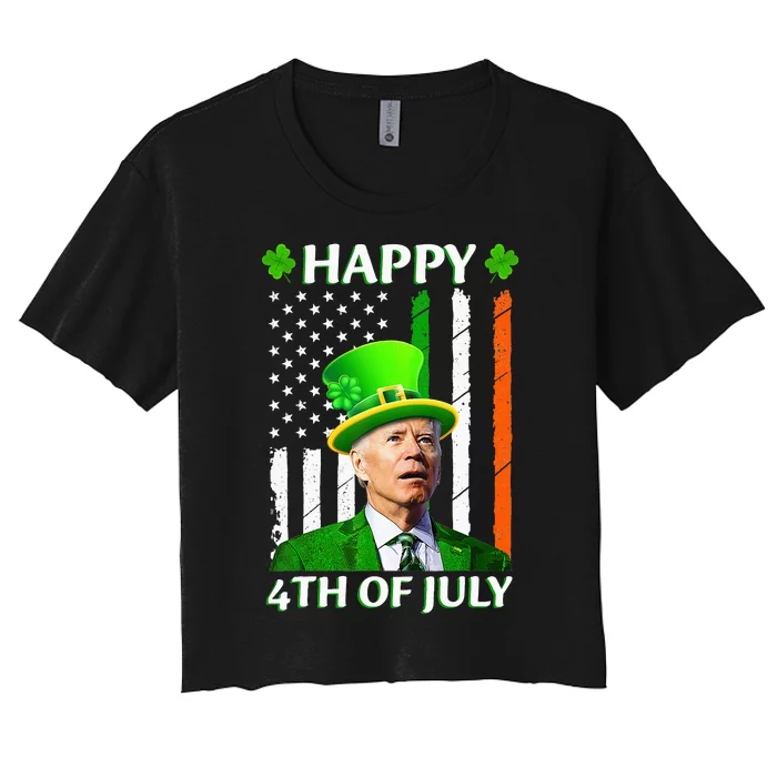 Happy 4th Of July Funny Joe Biden Confused St Patricks Day Women's Crop Top Tee