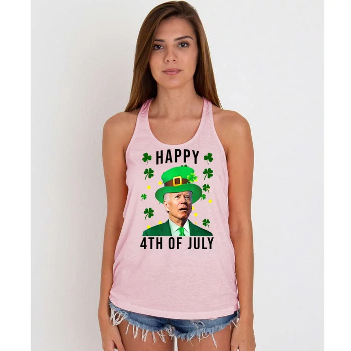 Happy 4th Of July Joe Biden St Patrick's Day Funny Women's Knotted Racerback Tank