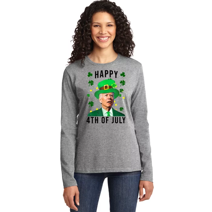 Happy 4th Of July Joe Biden St Patrick's Day Funny Ladies Long Sleeve Shirt