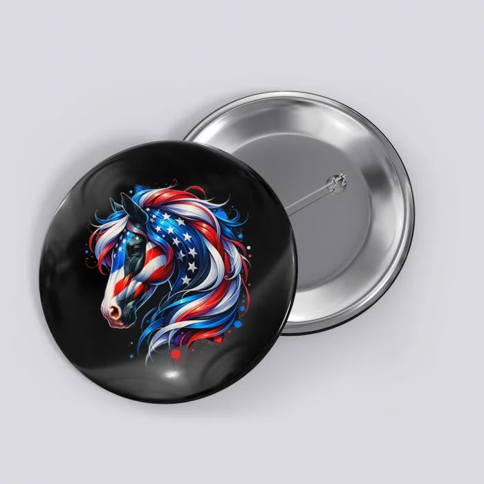 Horse 4th Of July Patriotic Horse Graphic American Flag Button