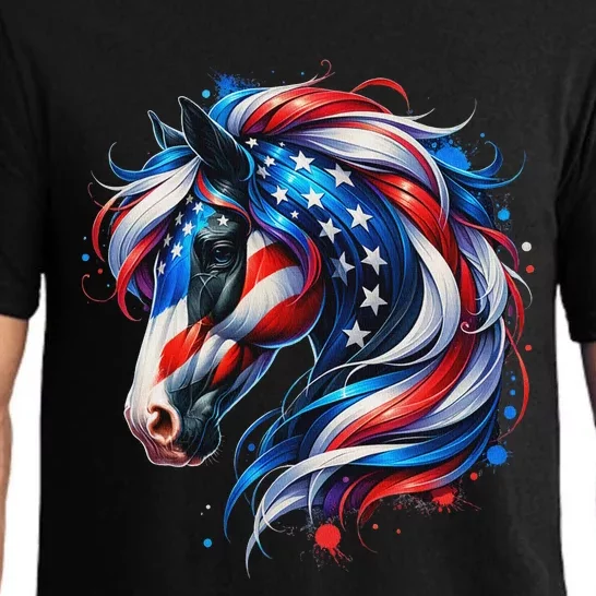 Horse 4th Of July Patriotic Horse Graphic American Flag Pajama Set