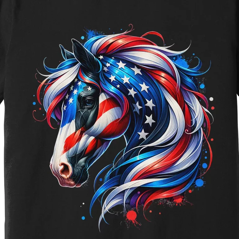 Horse 4th Of July Patriotic Horse Graphic American Flag Premium T-Shirt