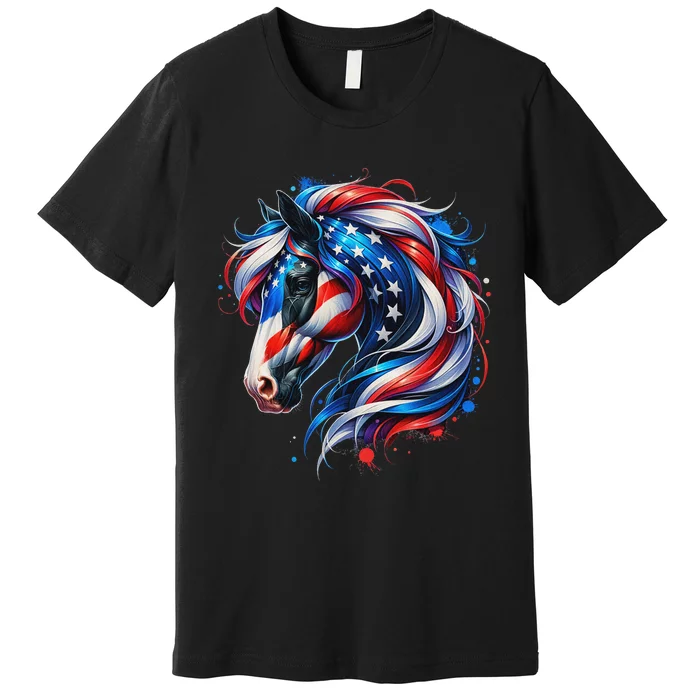 Horse 4th Of July Patriotic Horse Graphic American Flag Premium T-Shirt