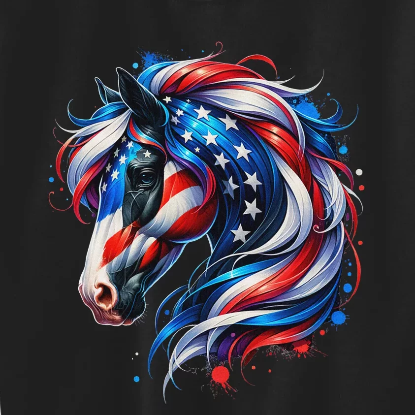 Horse 4th Of July Patriotic Horse Graphic American Flag Kids Sweatshirt