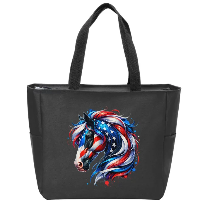 Horse 4th Of July Patriotic Horse Graphic American Flag Zip Tote Bag