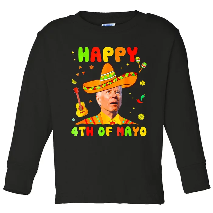 Happy 4th Of Mayo Funny Joe Biden Confused Cinco De Mayo Toddler Long Sleeve Shirt