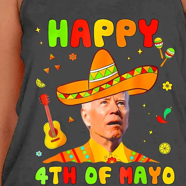 Happy 4th Of Mayo Funny Joe Biden Confused Cinco De Mayo Women's Knotted Racerback Tank