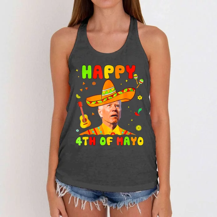 Happy 4th Of Mayo Funny Joe Biden Confused Cinco De Mayo Women's Knotted Racerback Tank