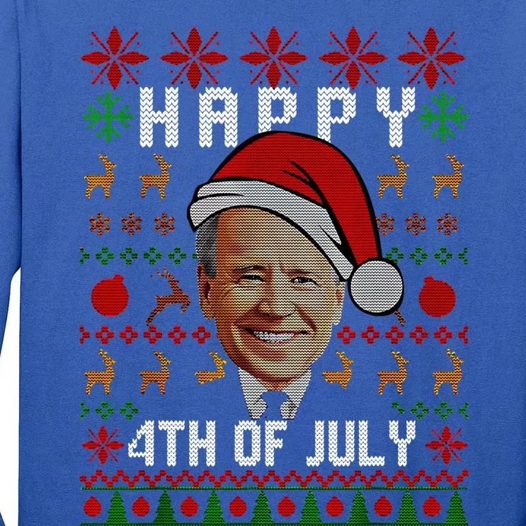 Happy 4th Of July Ugly Christmas Sweater Santa Joe Biden Meaningful Gift Tall Long Sleeve T-Shirt