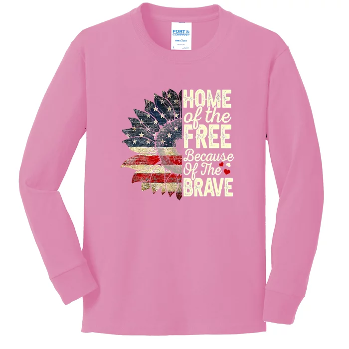 Happy 4th Of July Sunflower Kids Long Sleeve Shirt