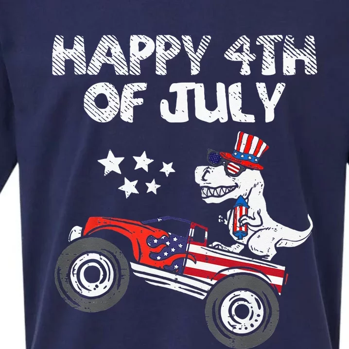 Happy 4th Of July Dinosaur Monster Truck Sueded Cloud Jersey T-Shirt