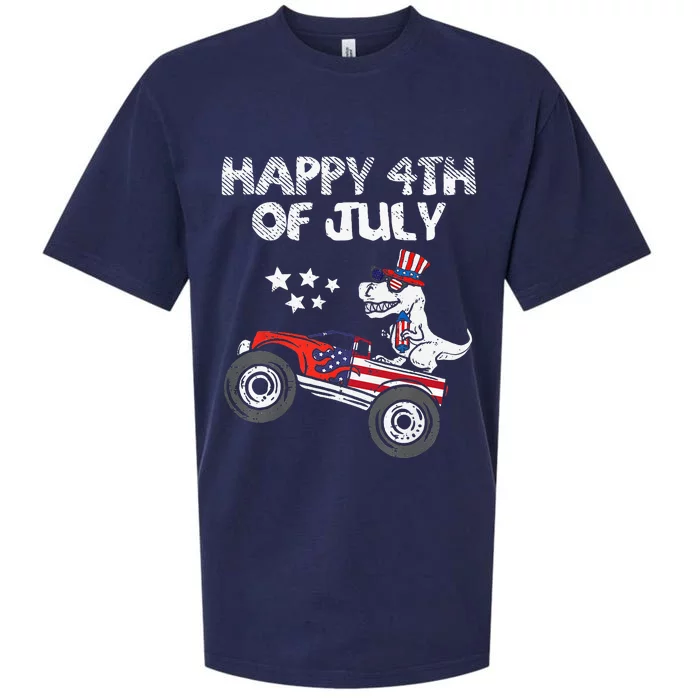 Happy 4th Of July Dinosaur Monster Truck Sueded Cloud Jersey T-Shirt