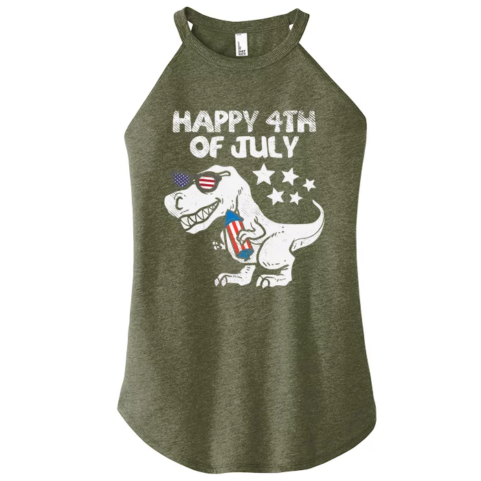 Happy 4th Of July Boy Trex Dinosaur American Dino Women’s Perfect Tri Rocker Tank