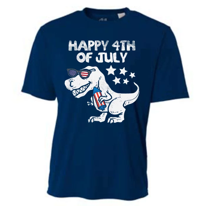 Happy 4th Of July Boy Trex Dinosaur American Dino Cooling Performance Crew T-Shirt