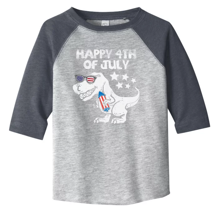 Happy 4th Of July Boy Trex Dinosaur American Dino Toddler Fine Jersey T-Shirt