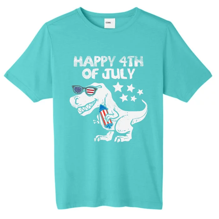 Happy 4th Of July Boy Trex Dinosaur American Dino ChromaSoft Performance T-Shirt