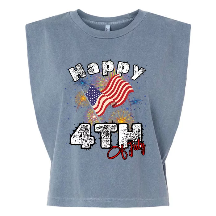 Happy 4th Of July Patriotic American Independence Day Garment-Dyed Women's Muscle Tee