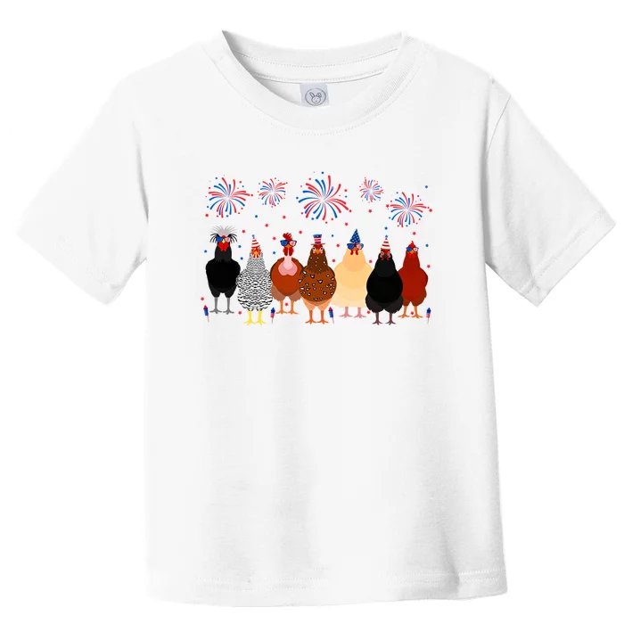 Happy 4th Of July Independence Day Fireworks Chicken Hen Farmer Toddler T-Shirt