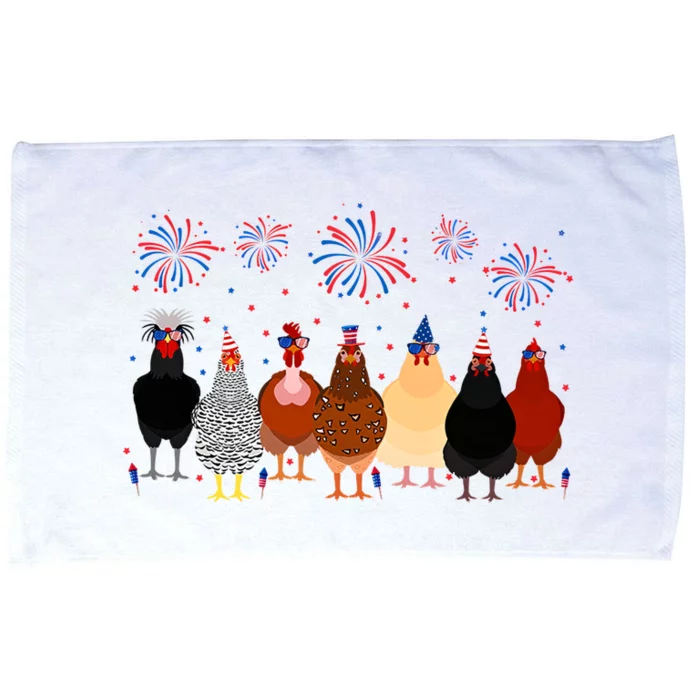 Happy 4th Of July Independence Day Fireworks Chicken Hen Farmer Microfiber Hand Towel