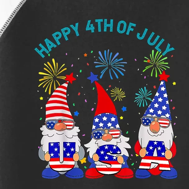 Happy 4th Of July Gnome American US Flag 4th Of July Toddler Fine Jersey T-Shirt