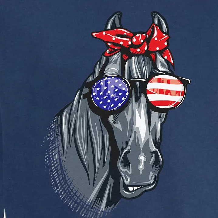 Horse 4th of July  Horse American Flag Garment-Dyed Sweatshirt