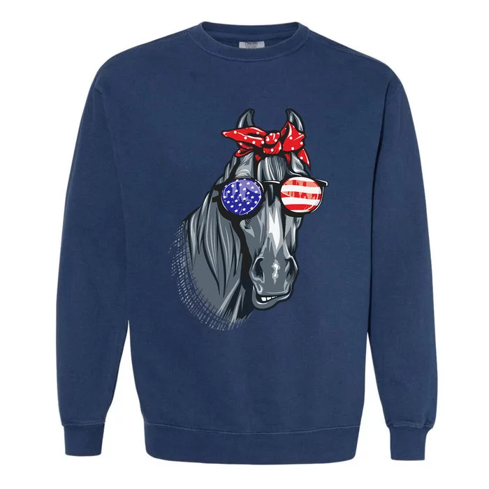 Horse 4th of July  Horse American Flag Garment-Dyed Sweatshirt