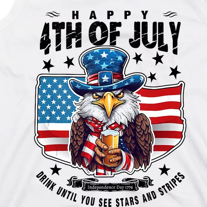 Happy 4th Of July Stars Stripes Usa Bald Eagle Beer Drinking Tank Top