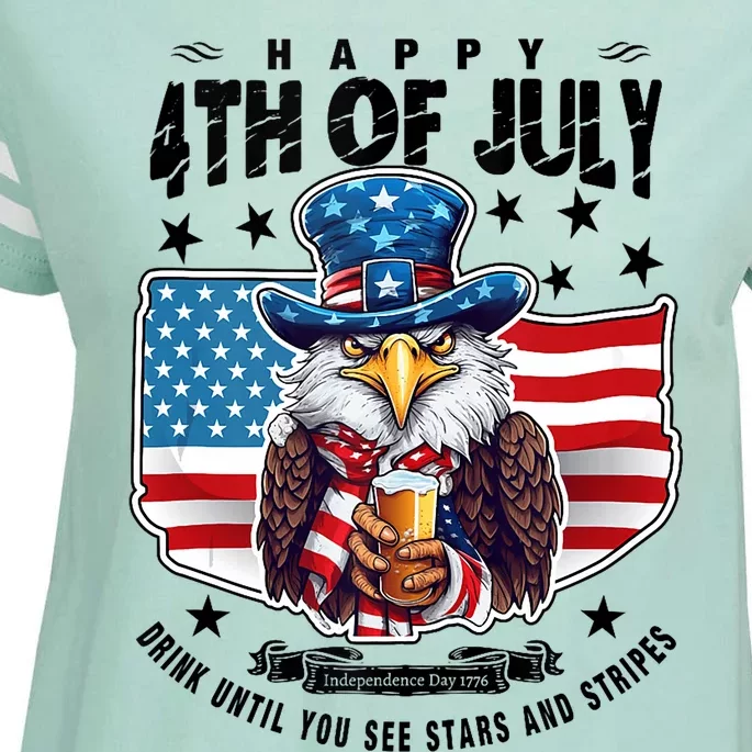 Happy 4th Of July Stars Stripes Usa Bald Eagle Beer Drinking Enza Ladies Jersey Football T-Shirt