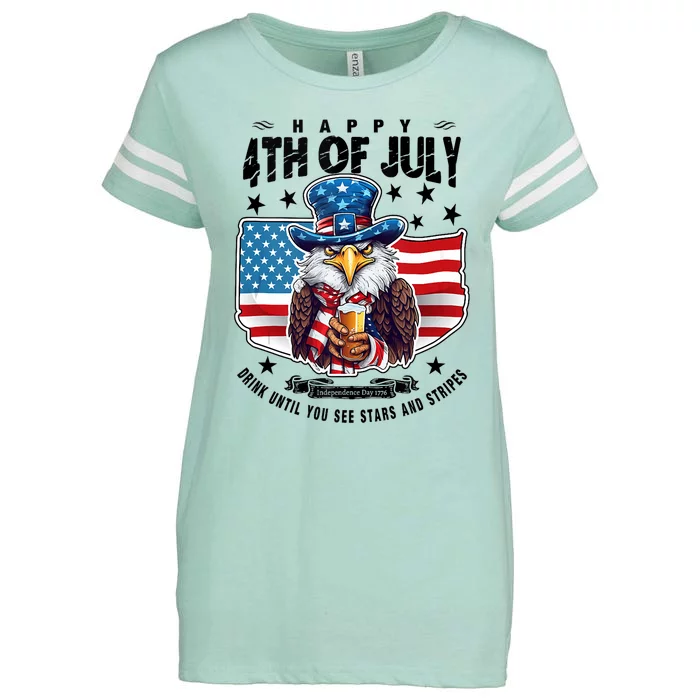 Happy 4th Of July Stars Stripes Usa Bald Eagle Beer Drinking Enza Ladies Jersey Football T-Shirt