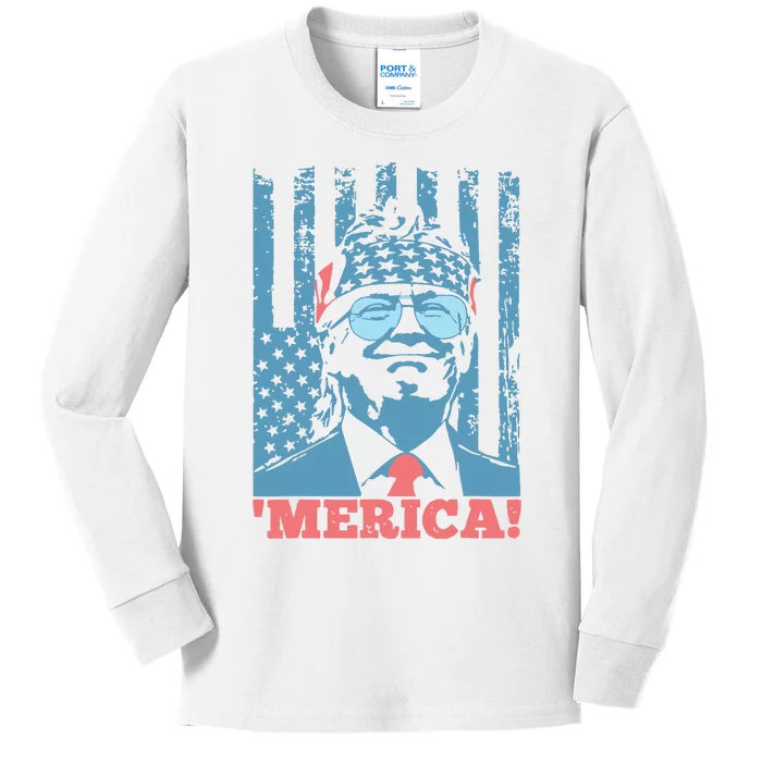 Happy 4th Of July American Flag Merica Kids Long Sleeve Shirt