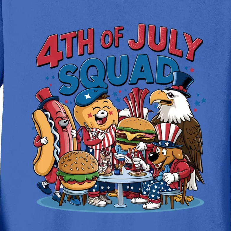 Happy 4th Of July Squad Snack Lover Pizza Hotdog Usa Flag Meaningful Gift Kids Long Sleeve Shirt