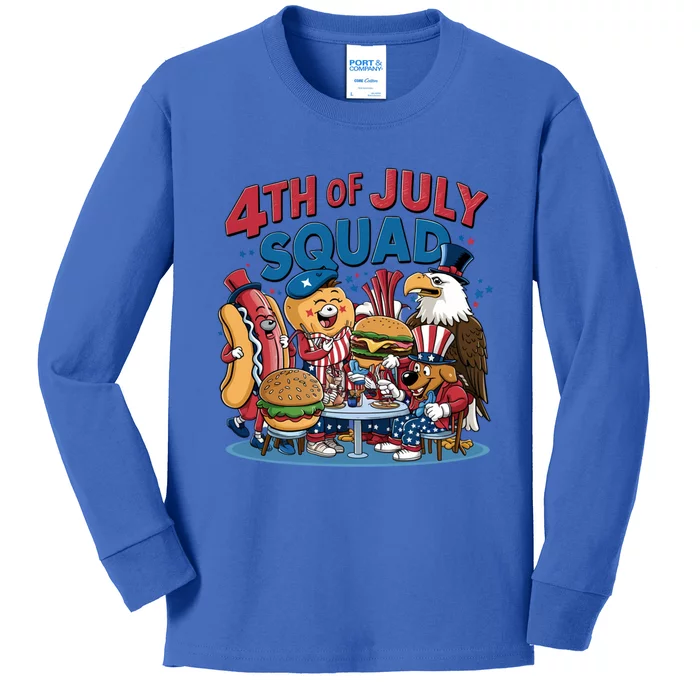 Happy 4th Of July Squad Snack Lover Pizza Hotdog Usa Flag Meaningful Gift Kids Long Sleeve Shirt