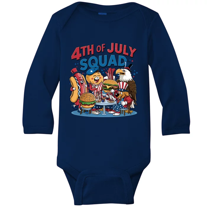 Happy 4th Of July Squad Snack Lover Pizza Hotdog Usa Flag Meaningful Gift Baby Long Sleeve Bodysuit