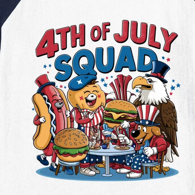 Happy 4th Of July Squad Snack Lover Pizza Hotdog Usa Flag Meaningful Gift Baseball Sleeve Shirt